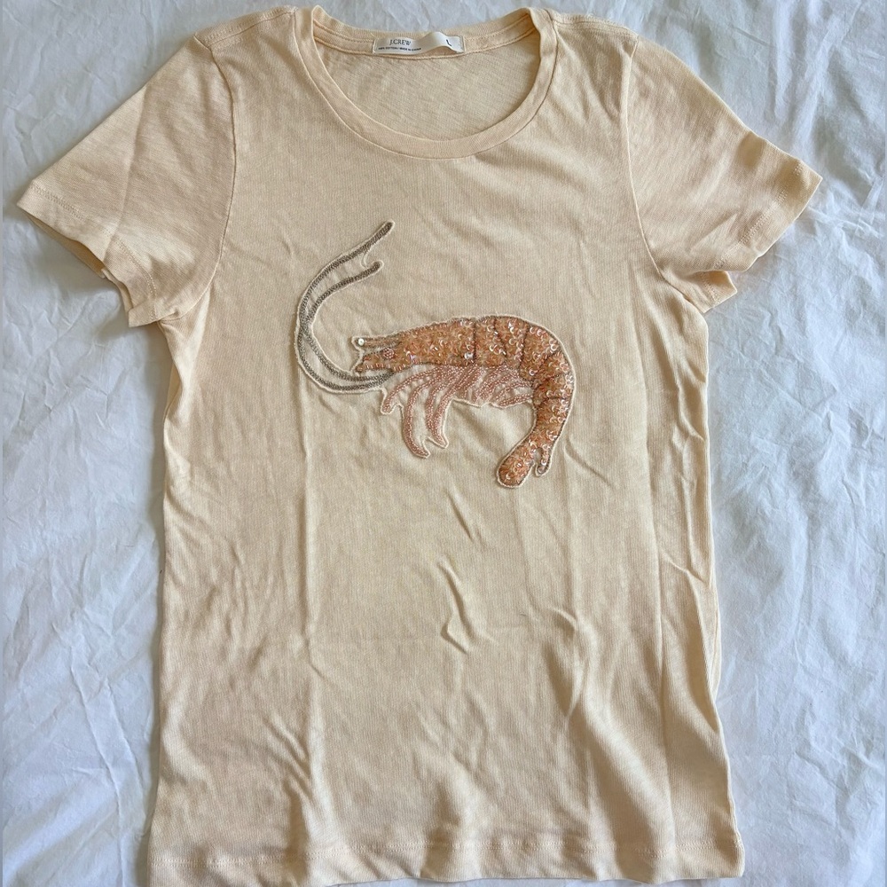 J. Crew Women’s Rare Collector Beaded Shrimp T-shirt Peach